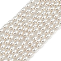 Белый Гальванические оболочки жемчужные бусы пряди, рис, белые, 7x4.5 мм, отверстие : 1 мм, около 59 шт / нитка, 16.02'' (40.7 см)