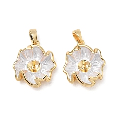 Golden Brass Enamel Peg Bails Charms, Flower Charms, for Half Drilled Beads, Golden, 19x16x7mm, Hole: 3x5mm, Tray Size: 4.5mm