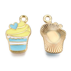 Небесно-голубой Подвески из сплава , с эмалью, без кадмия и без свинца, золотой свет, мороженое, голубой, 19x12x2.5 мм, отверстие : 2 мм