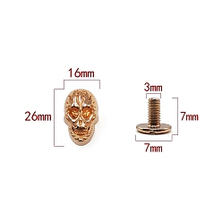Light Gold Zinc Alloy Decorative Buttons, Skull, Light Gold, 2.6x1.6cm