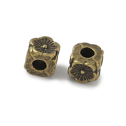 Античная Бронза Сплавочные овальные бусины тибетского стиля , куб с цветочным узором, без кадмия и без свинца, античная бронза, 4x4x4 мм, отверстие : 1.6 мм, Около 3571 шт / 1000 г