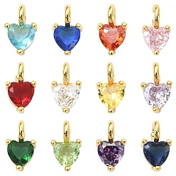 (52) Непрозрачная лаванда 12 шт. 12 цвета латунные подвески с микропаве из кубического циркония, сердце, граненые, разноцветные, 9.5x6x4.5 мм, отверстие : 2.5 мм, 1 шт / цвет