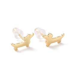 Golden Brass Dog Stud Earrings for Women, Cadmium Free & Lead Free, Golden, 6x10mm, Pin: 0.9mm