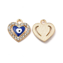 Light Gold Подвески из хрусталя и горного хрусталя из сплава, эмалью сглаза, шарма сердца, золотой свет, 14x13x2 мм, отверстие : 2 мм
