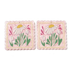 Разноцветный Непрозрачные акриловые подвески, квадратные с цветком, красочный, 34.5x34.5x2 мм, отверстие : 1.6 мм