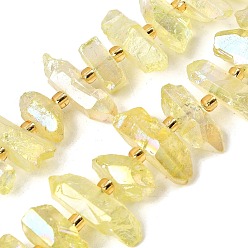 Шампанско-Желтый Гальванические природный кристалл кварца бусы пряди, граненые, палочка для наггетсов, с бисером, шампанское желтый, 11~25x3~9x4~10 мм, отверстие : 1~1.2 мм, около 19~26 шт / нитка, 7.09~7.48'' (18~19 см)
