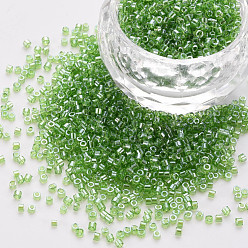 Green Glass Cylinder Beads, Seed Beads, Transparent Colours Luster, Round Hole, Green, 1.5~2x1~2mm, Hole: 0.8mm, about 8000pcs/bag, about 1pound/bag