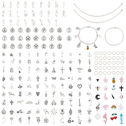 Platinum DIY Bracelets Making Kits, Including Alloy Pendants and Iron Bracelet, Platinum, 15x2x1.5mm, Hole: 2mm