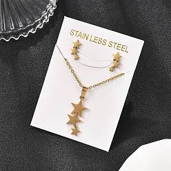 Золотой Звезда 201 ожерелья с подвесками из нержавеющей стали и серьги-гвоздики для женщин, золотые, 454 мм