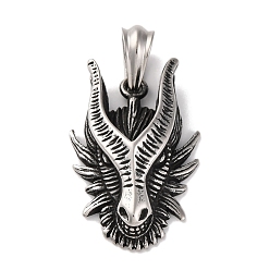 Античное Серебро 304 подвески из нержавеющей стали, амулет в виде головы дракона, античное серебро, 46.5x29x12.5 мм, отверстие : 11x7 мм