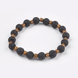 Vergoldete Stretch-Armbänder, mit elektromagnetischen nichtmagnetischen synthetischen Hämatitperlen und natürlichen Lavasteinperlen, Vergoldete, 2-1/8 Zoll (5.5 cm)