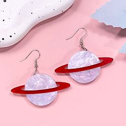 Lilac Iron Acrylic Dangle Earrings for Women, Planet, Lilac, 53x55mm