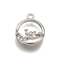 Платина Латунные микропаве прозрачные подвески с фианитом, кольцо с подвесками в виде верблюда, платина, 13.5x11.5x3 мм, отверстие : 1.2 мм