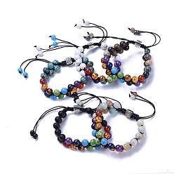 Gemstone Браслеты из натурального / синтетического драгоценного камня с плетением из бисера, многожильных браслеты, с европейским бисером из тибетского сплава и нейлоновой нитью, 2-3/8 дюйм ~ 3-1/2 дюйм (6.1 см ~ 8.8 см)