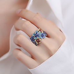 Platinum Brass Enamel Cuff Open Rings for Women, Flower, Platinum, 14mm, Inner Diameter: 19mm