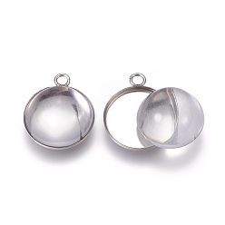 Stainless Steel Color DIY Pendant Making, 304 Stainless Steel Pendant Cabochon Settings and Flat Round Glass Cabochons, Clear, Stainless Steel Color, Cabochon Settings: 15.5x12.5x1.5mm, Hole: 1.8mm, Tray: 12mm, Cabochons: 12x6mm