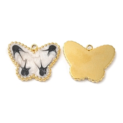 Blanc Floral 304 acier inoxydable émail pendentifs, réel 18 k plaqué or, charme de papillon, floral blanc, 14x18x2mm, Trou: 1.4mm