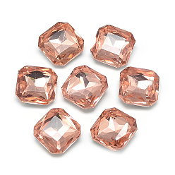 Темный Лосось Заостренные заднее стекло горный хрусталь кабошоны, граненые, с покрытием на задной стороне, восьмиугольник, темный лосось, 10x10x4.5 мм