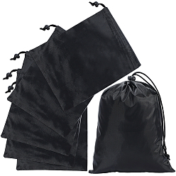 Black Nylon Packing Pouches, Drawstring Bags, Rectangle, Black, 25x20x0.3cm