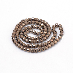 Copper Plated Electroplate Glass Bead Strands, Frosted, Round, Copper Plated, 4~4.5mm, Hole: 1mm, about 100pcs/strand, 15.7 inch