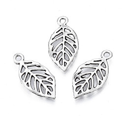 Античное Серебро Сплавочные подвески тибетского стиля, без свинца и без кадмия, лист, античное серебро, 22x11x2 мм, отверстие : 1.6 мм, Около 735 шт / 500 г