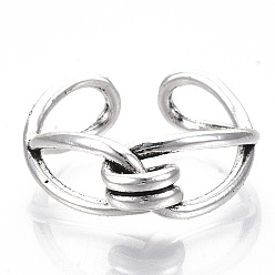 Antique Silver Tibetan Style Alloy Cuff Finger Rings, Antique Silver, Size 5, 16mm