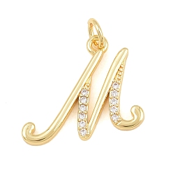 Letter M Brass Micro Pave Clear Cubic Zirconia Pendants, Letter Charms, Cadmium Free & Lead Free, Real 18K Gold Plated, Letter M, 19.5x18x2mm, Hole: 5mm