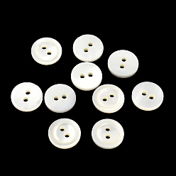 Seashell Color Natural Shell Buttons, 2-Hole Flat Round Buttons with Vintage Rimmed, Seashell Color, 11.5x2mm, Hole: 1.6mm