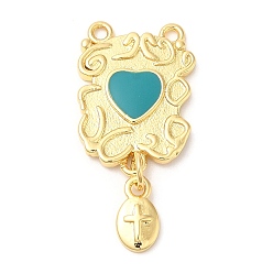 Светлый Морско-зеленый Латунь эмаль подвески, реальный 18 k позолоченный, без кадмия и без свинца, долговечный, прямоугольник с подвесками в виде сердечек, светло-зеленый, 32x15x2 мм, отверстия : 1.5 mm и 1.6 мм