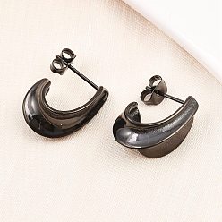 Черный 316 серьги-гвоздики из хирургической нержавеющей стали, j-образный, ионное покрытие (ip), чёрные, 18.5x10 мм