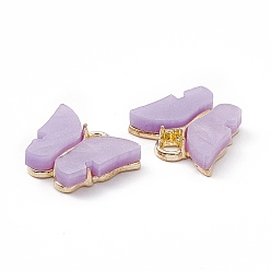 Plum Acrylic Charms, with Light Gold Tone Alloy Finding, Butterfly Charm, Plum, 13x14x3mm, Hole: 2mm