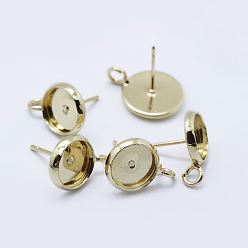 Золотой Латунь настройки серьга, с петлей, плоско-круглые, золотые, лоток : 8 мм, 14x10 мм, отверстия: 2 мм, штифты: 0.8 мм