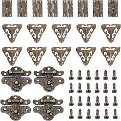 Antique Bronze Zinc Alloy Box Clasp, Cabinet Drawer Butt Hinges Connectors and Bracket, with Screws, Antique Bronze, 28sets/box