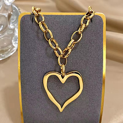 Золотой 304 Женские ожерелья с подвеской в виде полого сердца из нержавеющей стали, золотые, 16.93 дюйм (43 см)