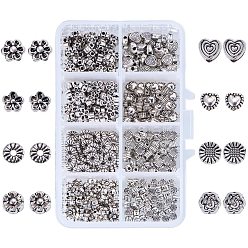 Antique Silver Tibetan Style Alloy Spacer Beads, Mixed Shapes, Antique Silver, 5.5~7x2.1~4.5mm, Hole: 1~2mm, about 50pcs/compartment, about 400pcs/box