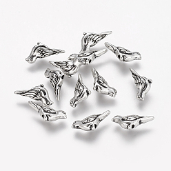 Античное Серебро Сплавочные овальные бусины тибетского стиля , птица, без кадмия, без никеля и без свинца, античное серебро, 7x14x4.5 мм, отверстие : 1 мм