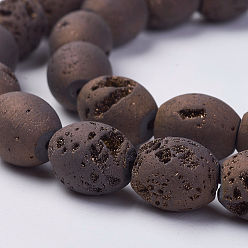 с Покрытием Меди Гальванические природные друзы геодез агат из бисера, барабан, с медным покрытием, 11.5~12x10 мм, отверстие : 1 мм, около 16 шт / нитка, 7.67 дюйм