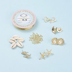 Light Gold DIY Earring Making, with Alloy Stud Earring Findings, with Steel Pins, Copper Wire, Brass Jump Rings and Cowrie Shell, Light Gold