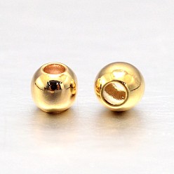 Real 18K Gold Plated Real 18K Gold Plated Brass Round Spacer Beads, Lead Free & Cadmium Free & Nickel Free, 2.5mm, Hole: 0.5mm, about 2400pcs/50g