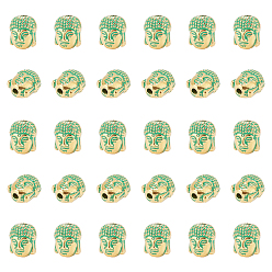 Golden & Green Patina 40Pcs Alloy Beads, Buddha Head, Golden & Green Patina, 10.5x8.6x7.7mm, Hole: 2mm