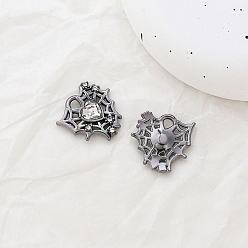 Clear Platinum Alloy Rhinestone Pendants, with Glass, Heart Charms, Clear, 26x27mm