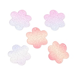 Mixed Color Transparent Acrylic Pendants, with Glitter Powder, Flower, Mixed Color, 47.5x47.5x2.5mm, Hole: 3mm