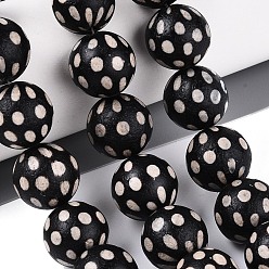 Round Pattern Нити бусин дзи из натурального агата в тибетском стиле, круглые, окрашенная и подогревом, чёрные, круглый узор, 14~14.5 мм, отверстие : 1.2~1.5 мм, около 28 шт / нитка, 15.55'' (39.5 см)