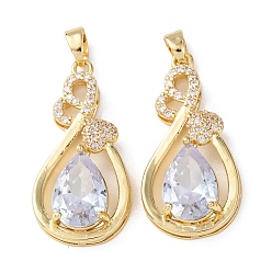 Прозрачный Латунные микро проложить кубического циркония подвески, слезинки, золотые, прозрачные, 29x14.5x6 мм, отверстие : 5x3 мм
