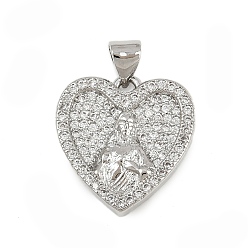 Платина Латунные микро проложить кубического циркония подвески, без кадмия и без свинца, религия, сердце, платина, 18.5x18x3.5 мм, отверстие : 4.5x3.5 мм
