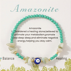 Аквамарин Браслеты из натурального аквамарина и стеклянных бусин, украшения от сглаза для женщин, с открытки, внутренний диаметр: 6-7/8 дюйм (17.5 см)