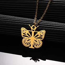 Letter T 304 ожерелья с подвеской в виде бабочки из нержавеющей стали, золотые, Письмо T, 15.75 дюйм (40 см)