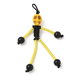 Желтый Подвески из стеклянных бусинок, натурального черного оникса и синтетической бирюзы на тему Хэллоуина, скелет, желтые, 65x25x9.5 мм, отверстие : 4 мм