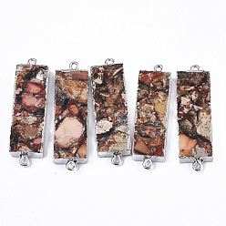 Orange Assembled Synthetic Regalite/Imperial Jasper/Sea Sediment Jasper and Bronzite Links, Edge Platinum Plated, with Iron Loop, Rectangle, Orange, 44.5~45.5x13x5.5mm, Hole: 1.6mm