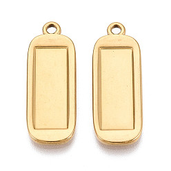 Настоящее золото 18K 304 Настройки кабошон из нержавеющей стали кулон, прямоугольник амулеты, ионное покрытие (ip), реальный 18 k позолоченный, 28x10.5x2 мм, отверстие : 1.8 мм, лоток : 18.5x6.5 мм